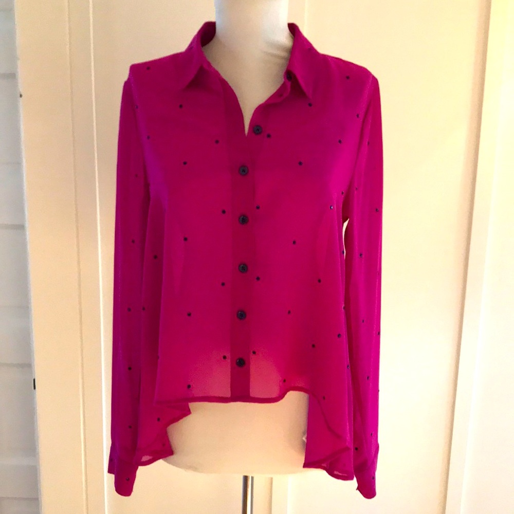 Sheer flowy purple button down blouse with rhinestones S
